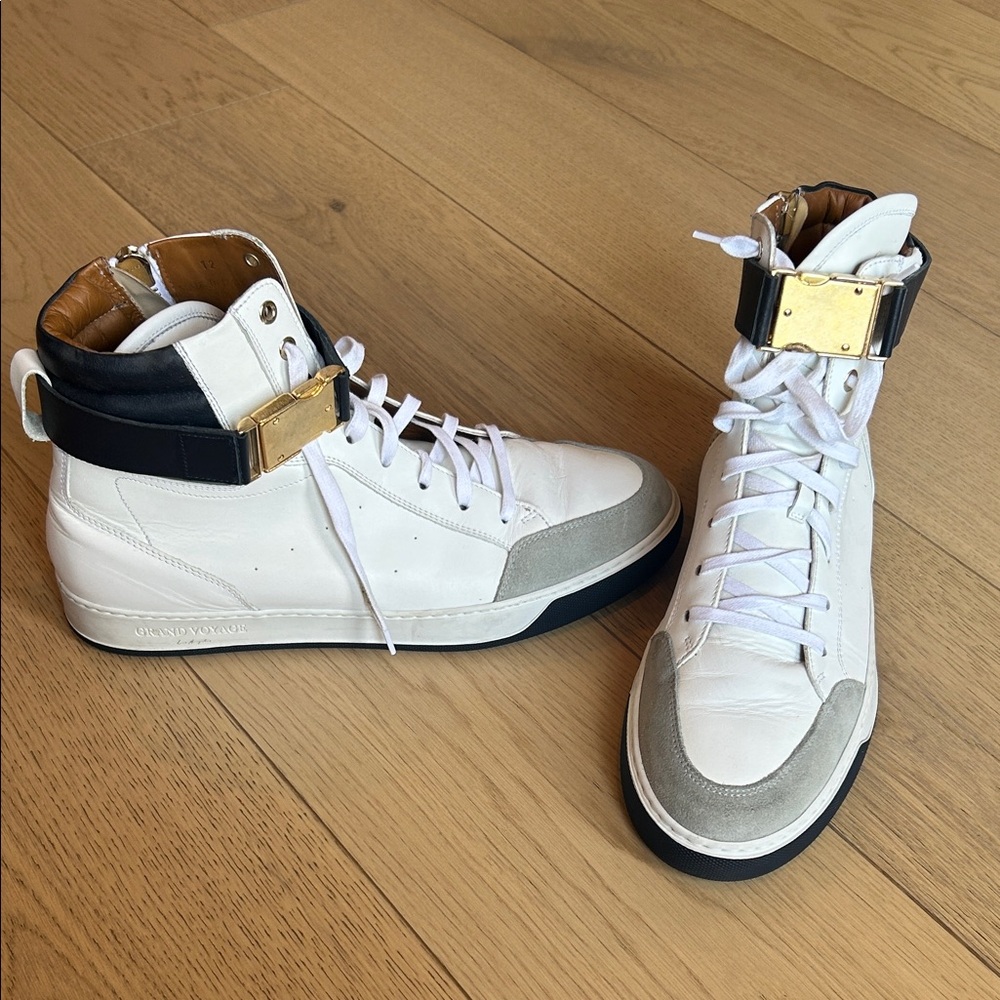 Men's White and Navy High-Top Sneakers- Grand Voyage